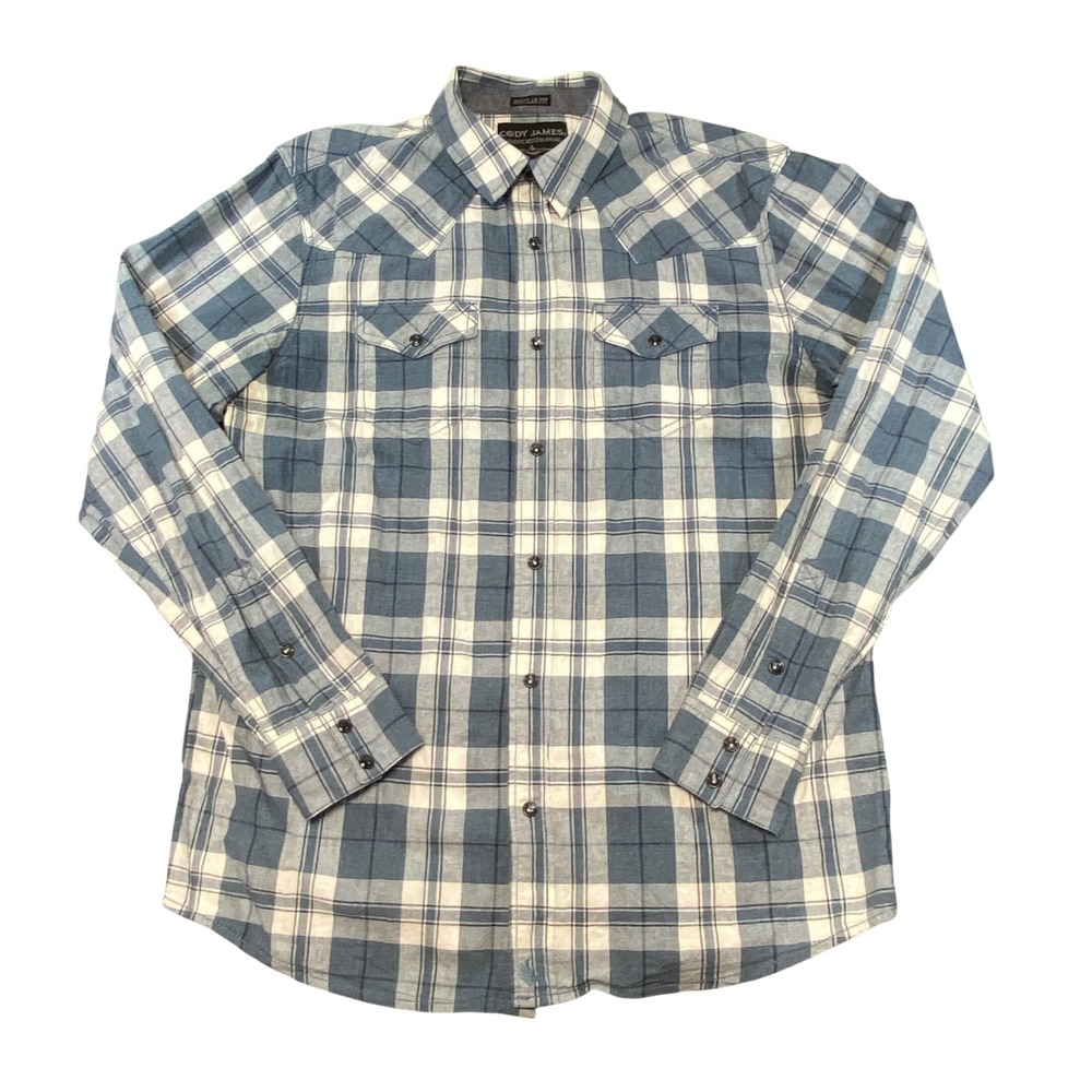 Cody James Mens Regular Fit‎ Plaid Western Long Sleeve Button Up Shirt Blue